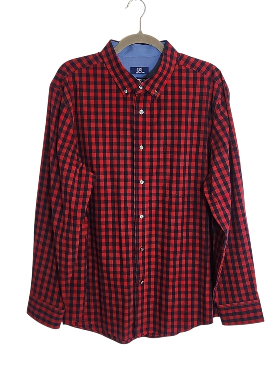 George Other - George Red and Navy Plaid Check Long Sleeve Button Down Shirt Size XL